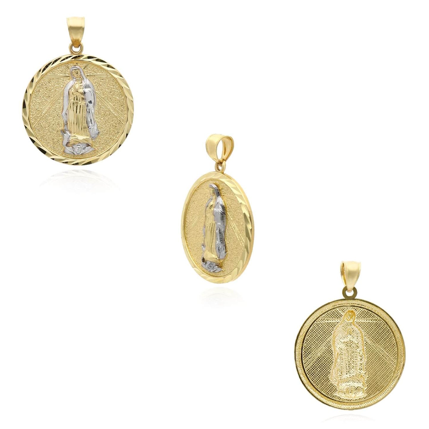 10K Gold Two-Tone Yellow White Virgin Mary Pendant 1.4"