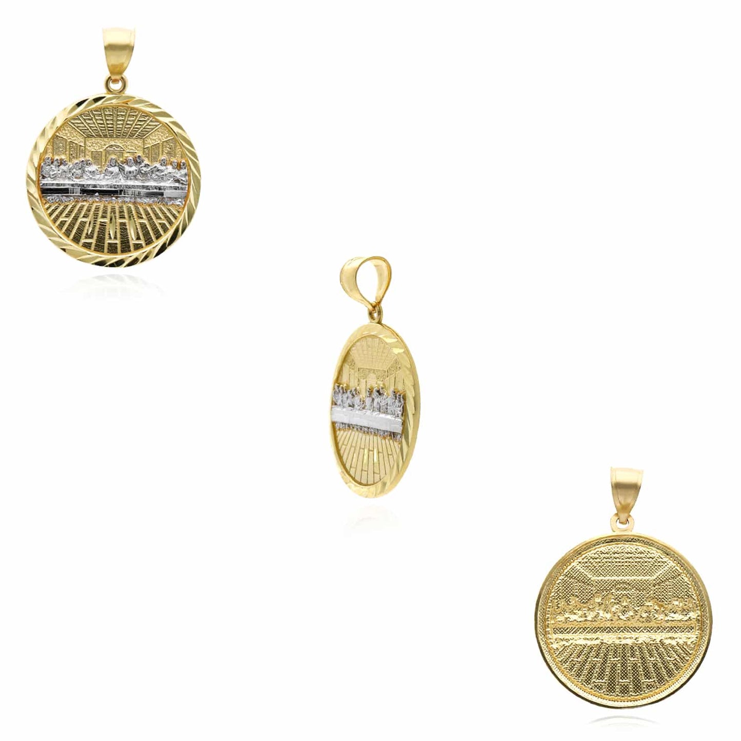 10K Real Gold Two-Tone Yellow White Textured Last Supper Pendant 1.45"