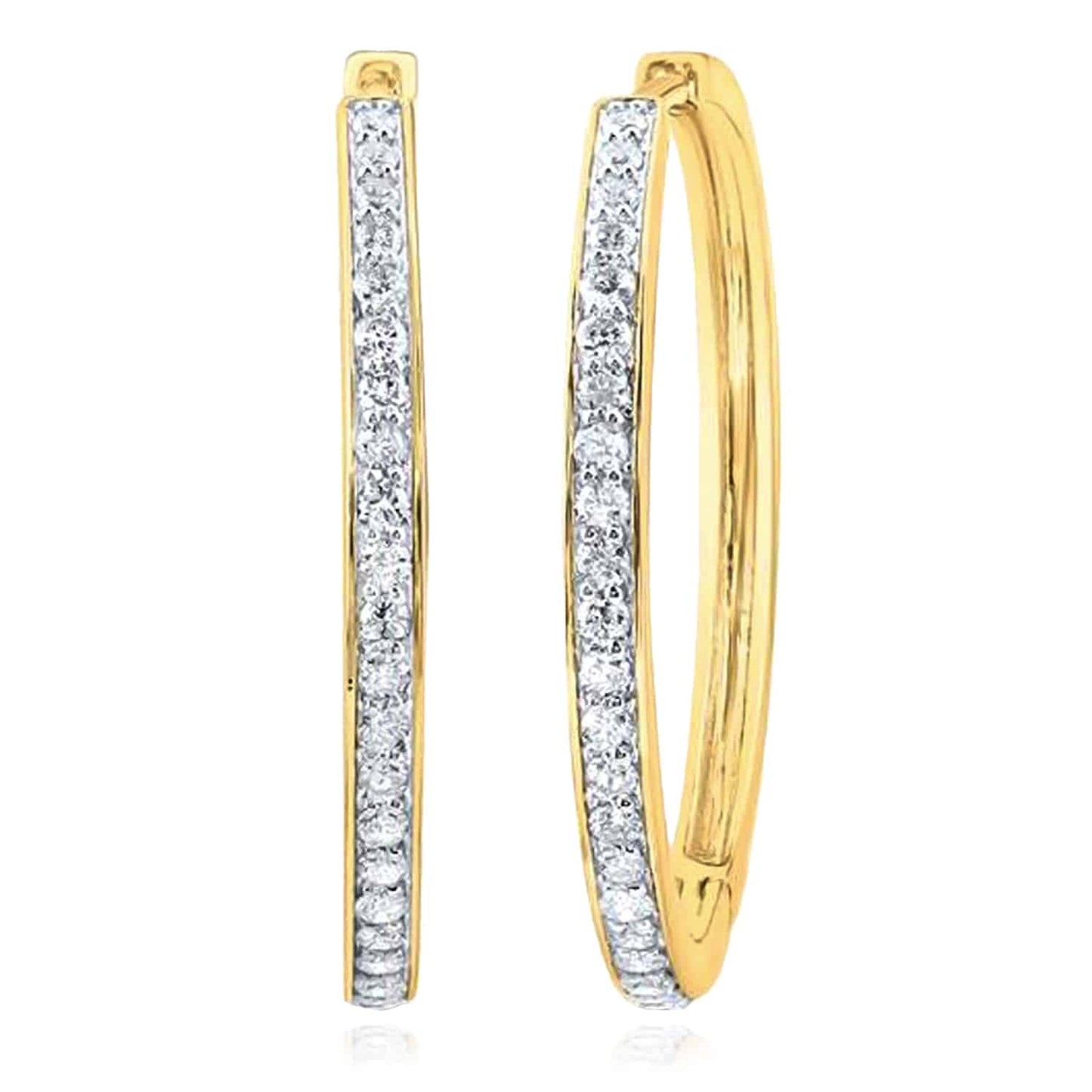 0.87CTW Real Diamond 14k Real Gold Yellow White Round Rose Hoop Earrings 30mm