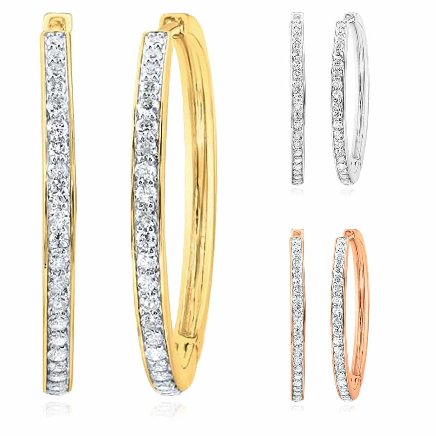 0.87CTW Real Diamond 14k Real Gold Yellow White Round Rose Hoop Earrings 30mm