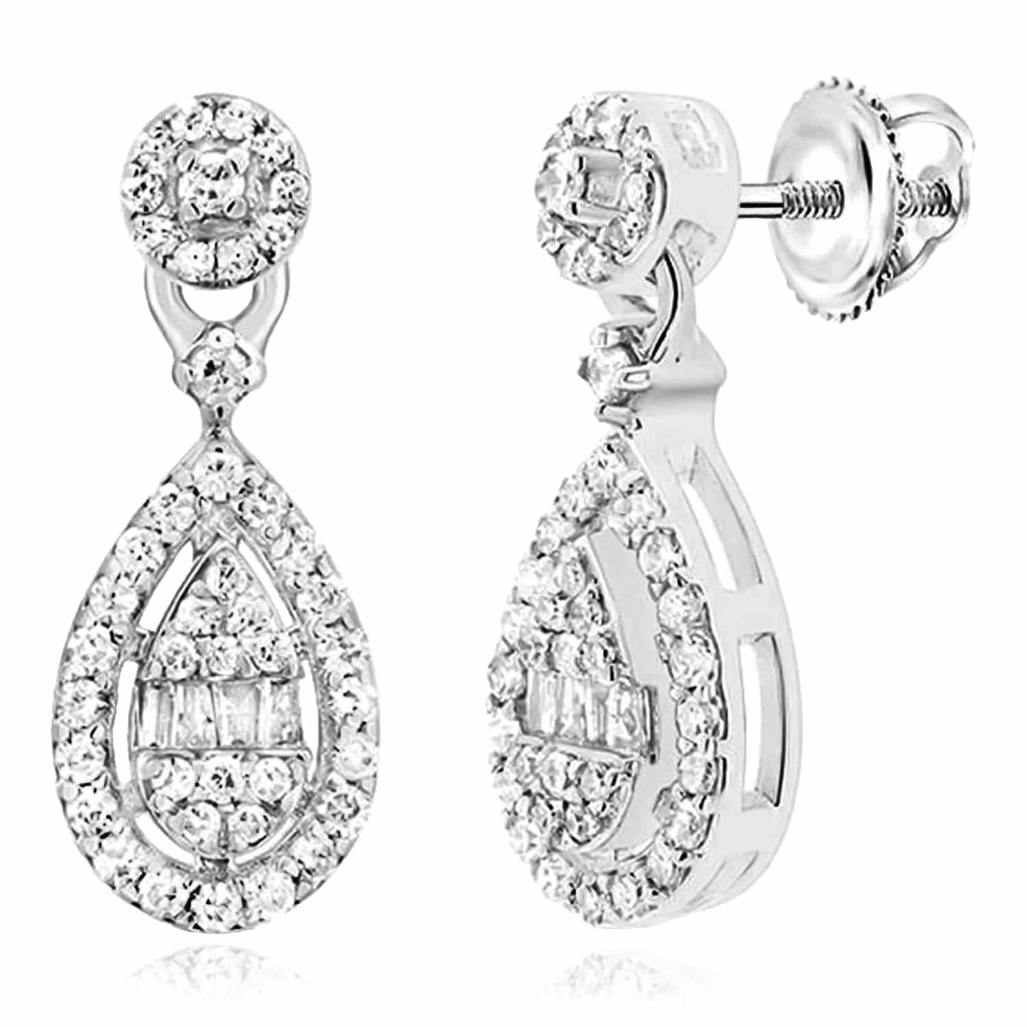 0.33CTW Real Diamond 10K Real Gold Yellow White Rose Teardrop Earrings 12mm