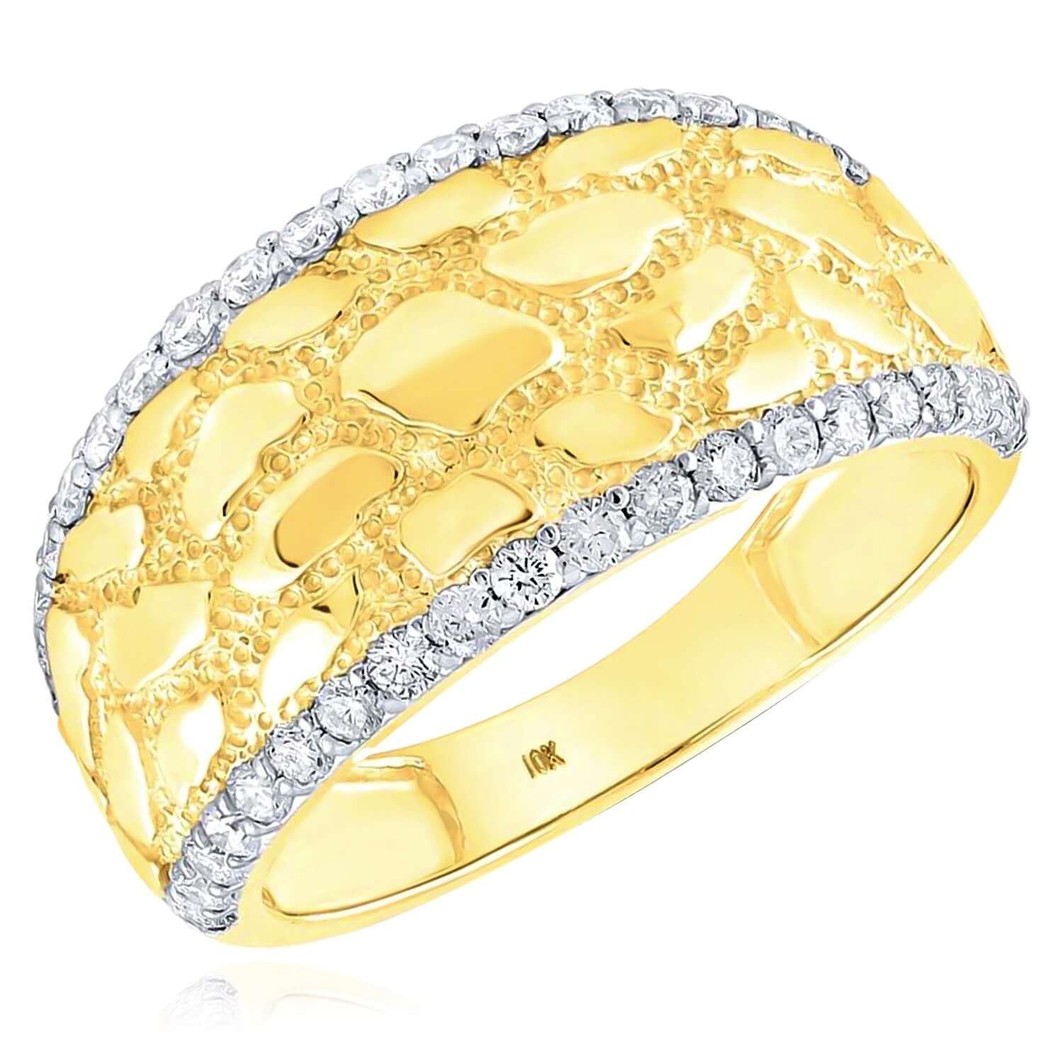 Natural Diamond 10K Yellow Gold Nugget Band Ring – WJD