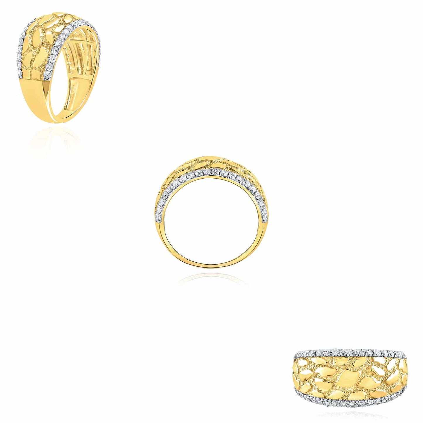 0.75CTW Real Diamond 10K Real Gold Nugget Men's Band Ring