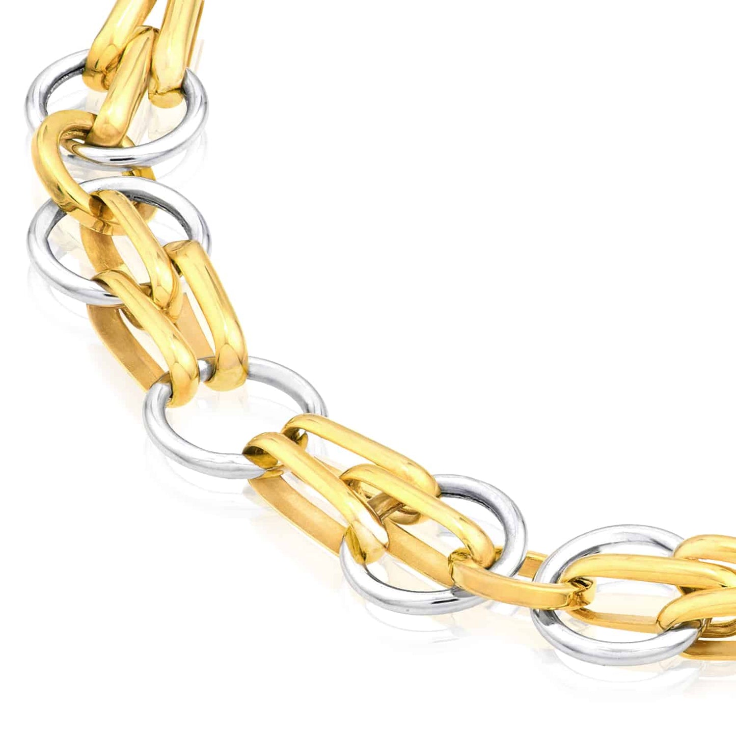 14K Real Gold Mixed Oval Round Two-Tone Yellow White 7mm Bracelet 7.25"