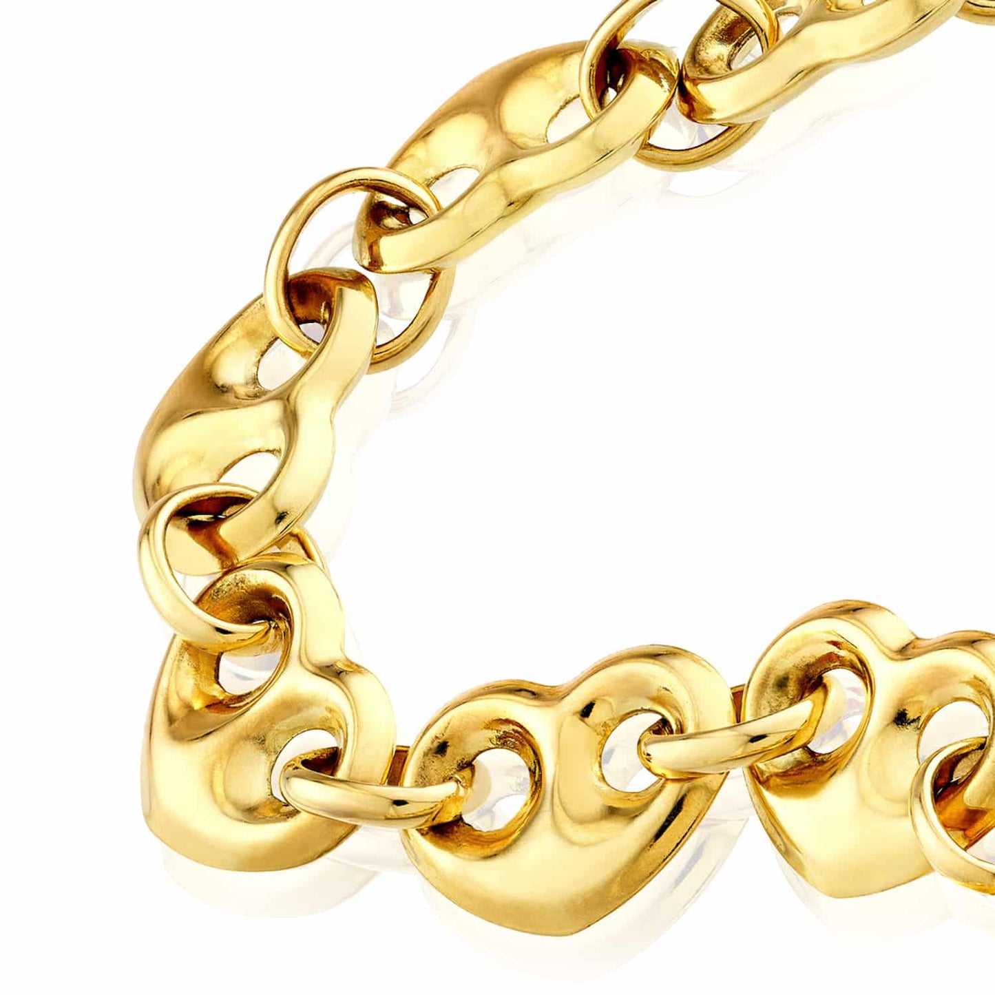 14K Real Gold 8mm Puffed Heart Mariner Bracelet 7.25"