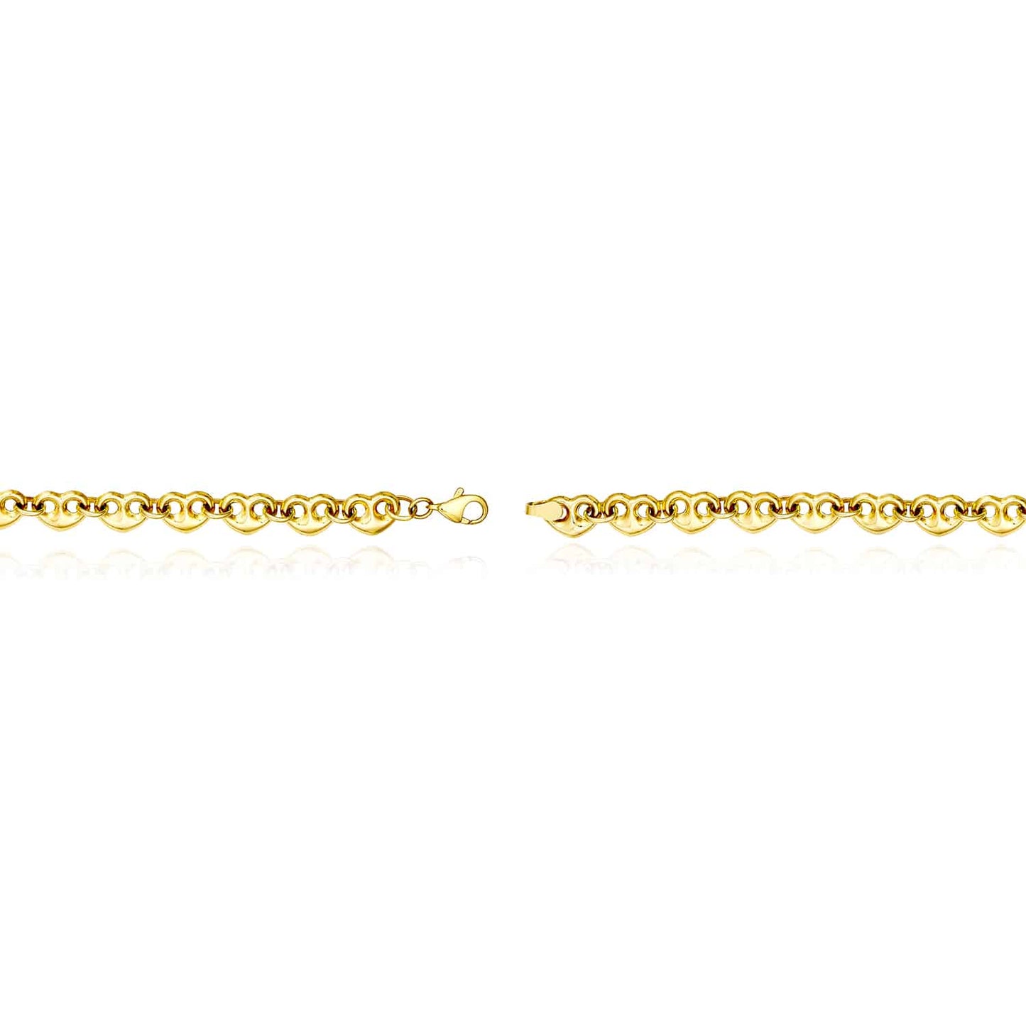 14K Real Gold 8mm Puffed Heart Mariner Bracelet 7.25"