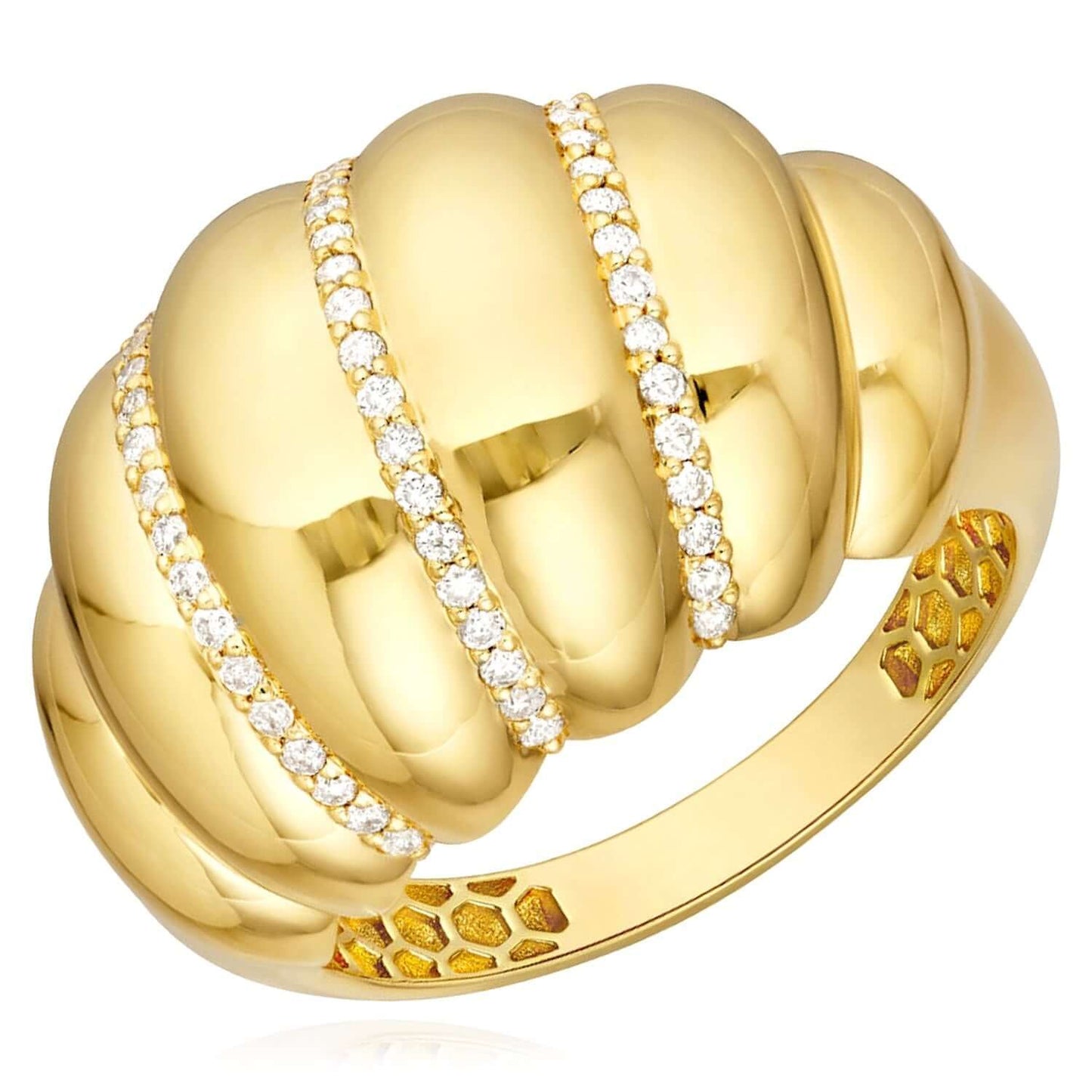 0.24CTW Real Diamond 14K Real Gold Wide Twisted Croissant Dome Ring