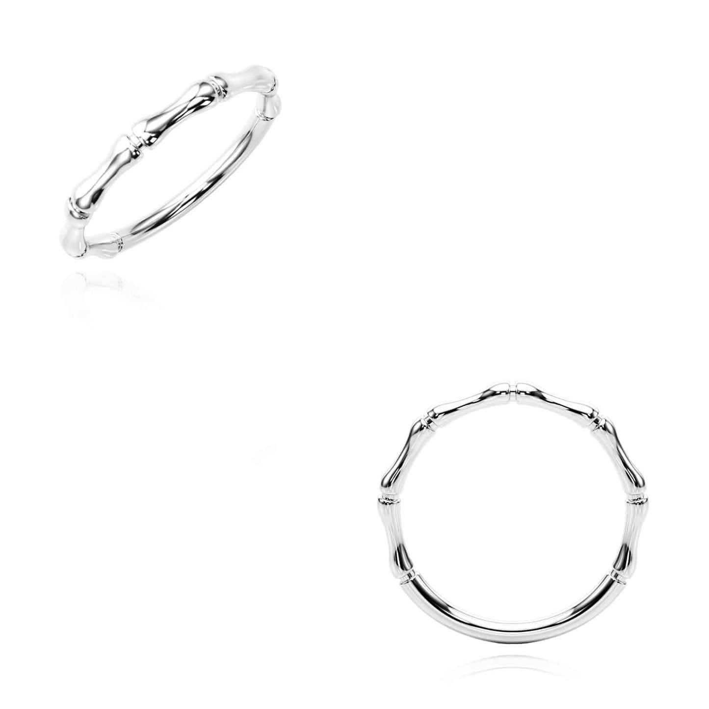 14K Real Gold White Bamboo Stackable Band Ring