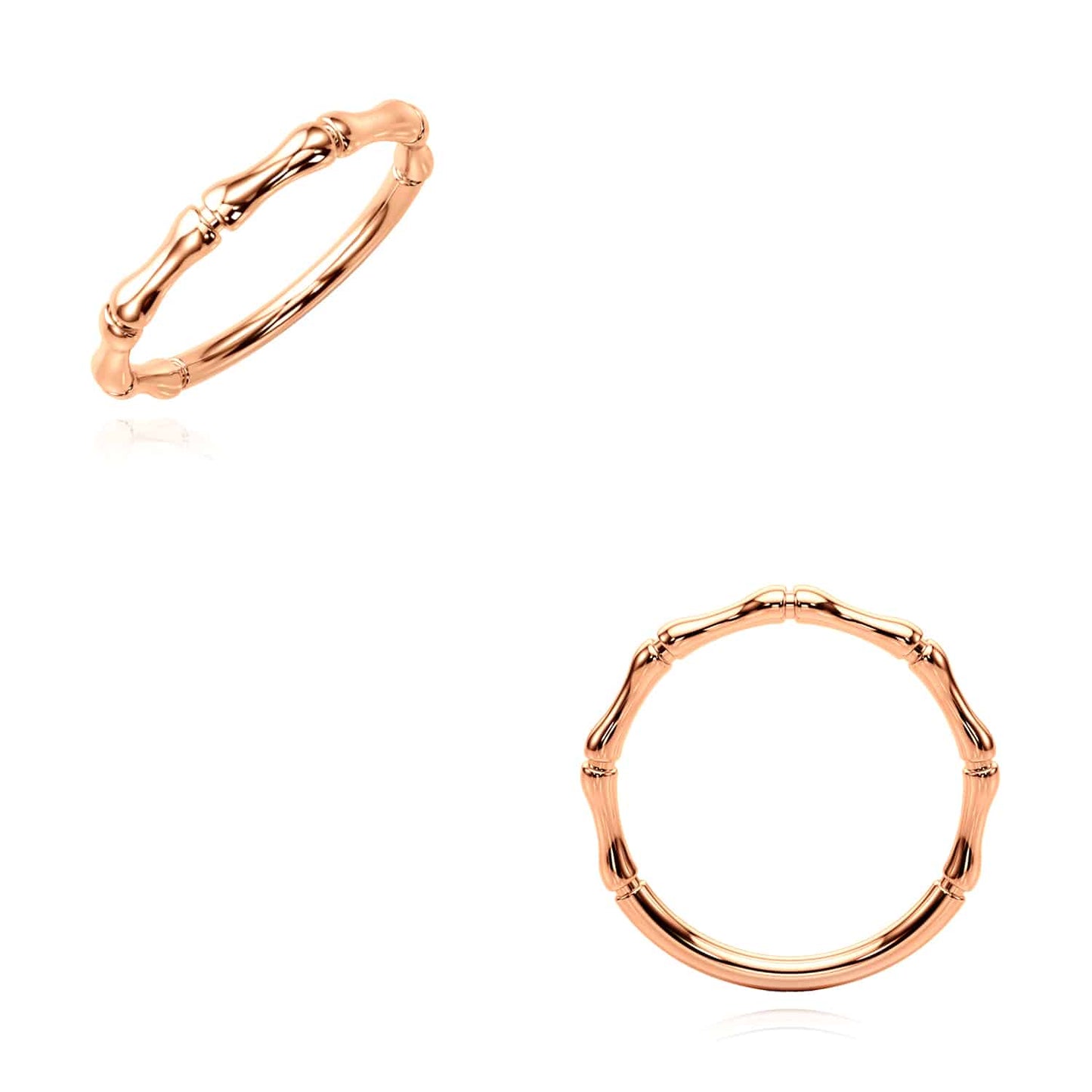 14K Real Gold Rose Bamboo Stackable Band Ring