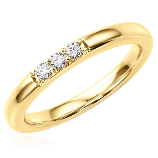 0.10CTW Natural Diamond 14K Yellow Gold 3-Stone Wedding Band Ring