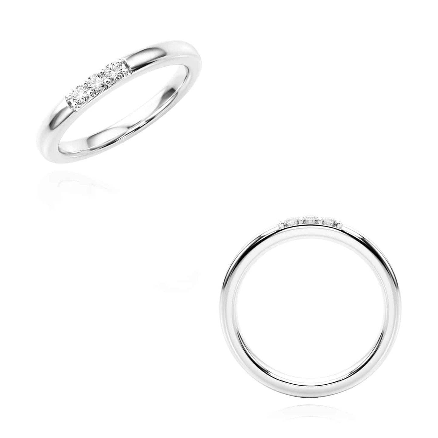 0.10CTW Real Diamond 14K Real Gold White 3-Stone Wedding Band Ring