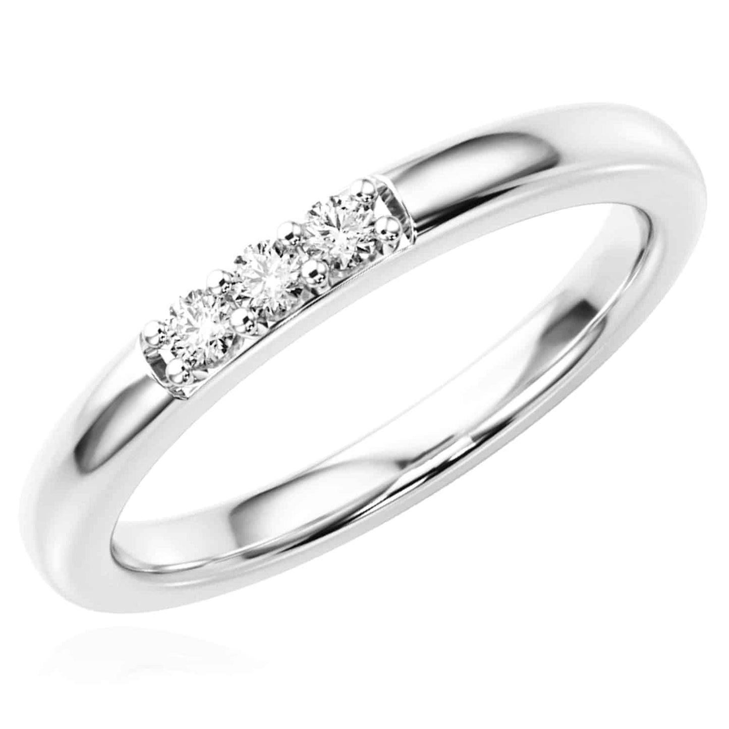 0.10CTW Real Diamond 14K Real Gold White 3-Stone Wedding Band Ring