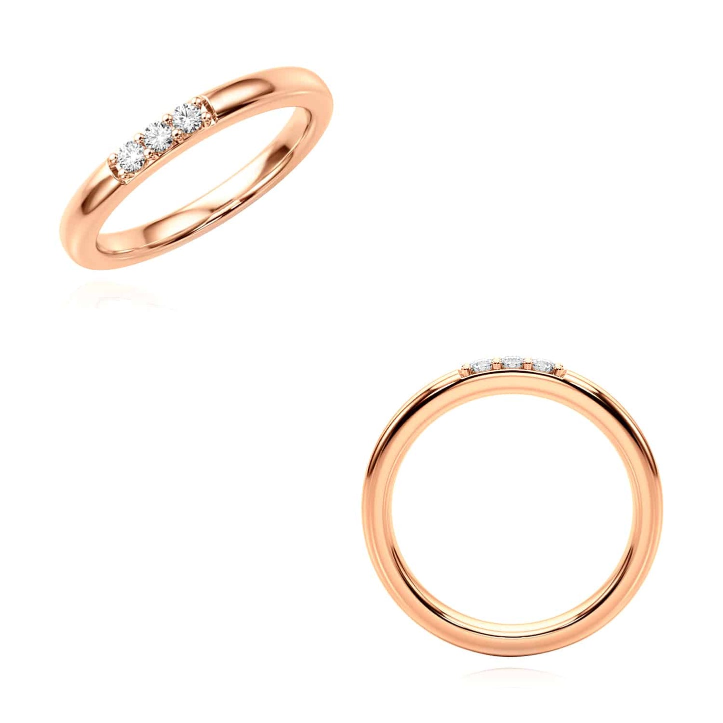 0.10CTW Real Diamond 14K Real Gold Rose 3-Stone Wedding Band Ring
