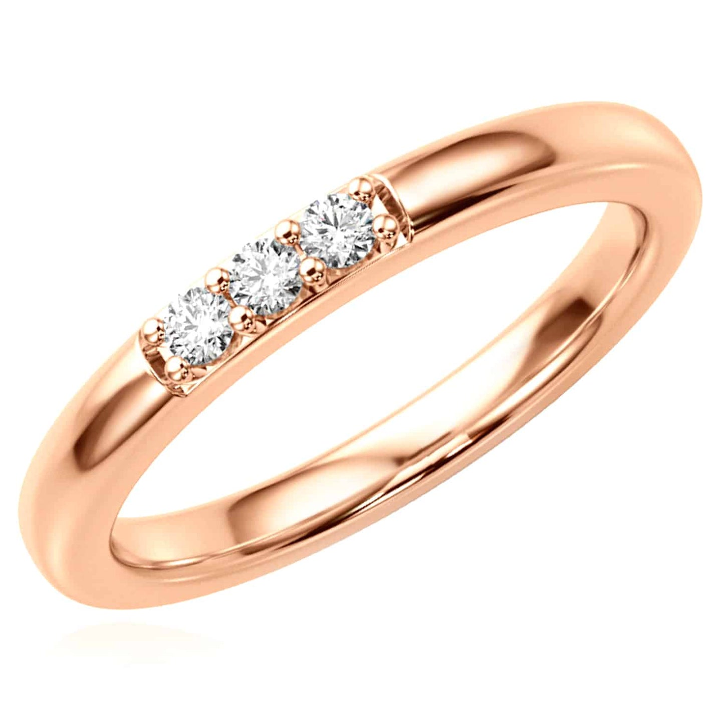 0.10CTW Real Diamond 14K Real Gold Rose 3-Stone Wedding Band Ring