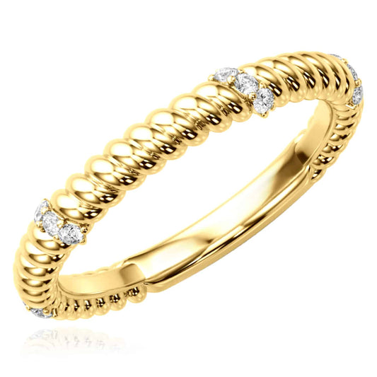 0.12CTW Natural Diamond 14K Yellow Gold Twisted Rope Eternity Wedding Band Ring