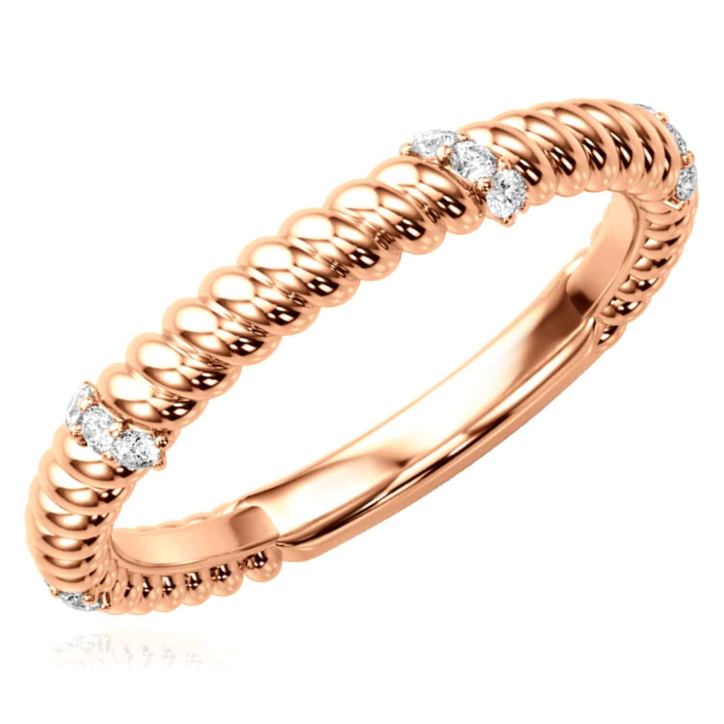 0.12CTW Real Diamond 14K Real Gold Rose Twisted Rope Eternity Wedding Band Ring