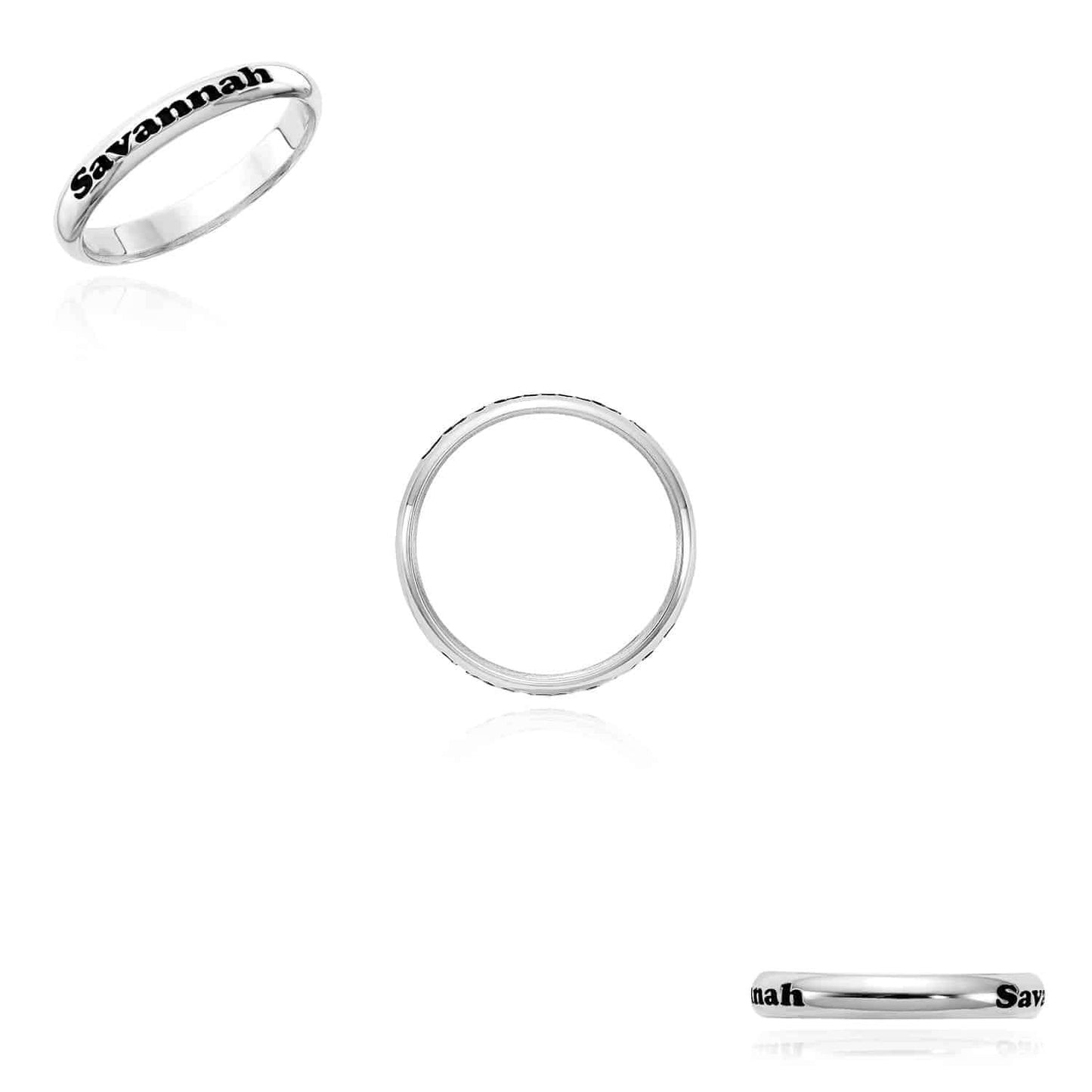 Personalized 925 Sterling Silver Black Text Stackable Custom Name Ring