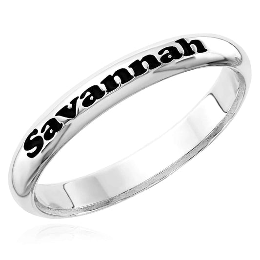 Personalized 925 Sterling Silver Black Text Stackable Custom Name Ring