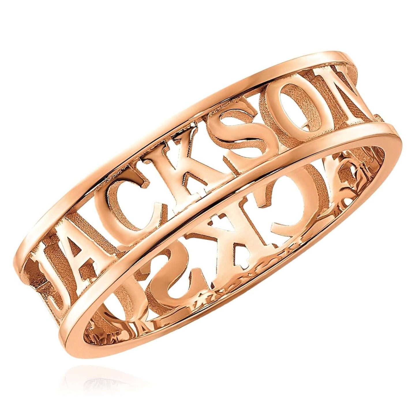 Personalized 14K Real Gold Yellow White Rose Custom Casted Name Ring