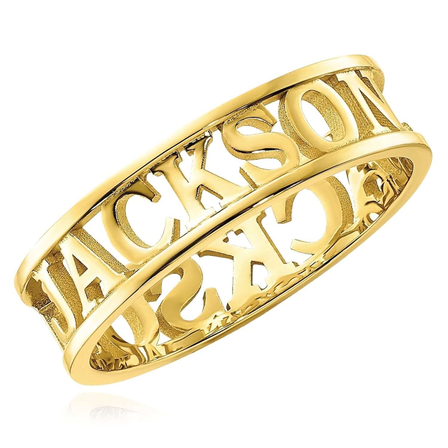 Personalized 14K Real Gold Yellow White Rose Custom Casted Name Ring