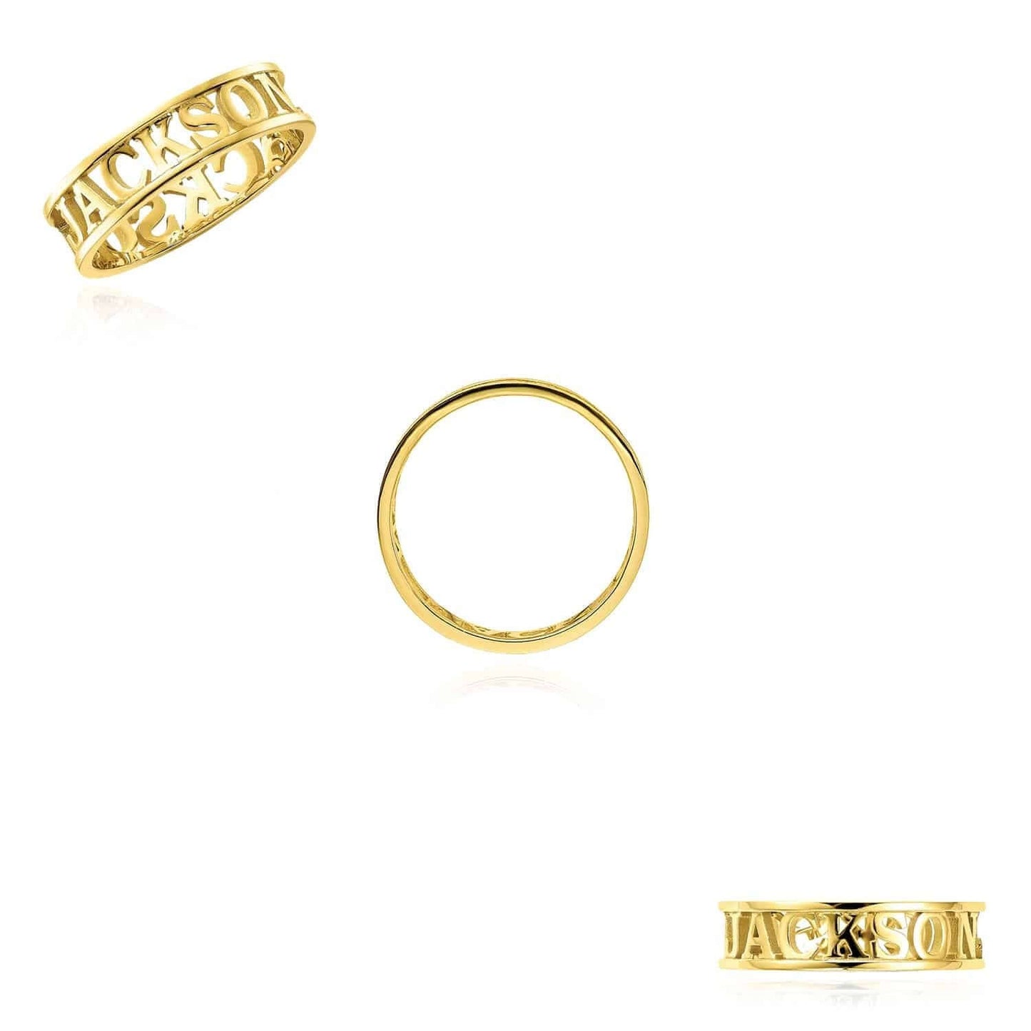Personalized 14K Real Gold Yellow White Rose Custom Casted Name Ring
