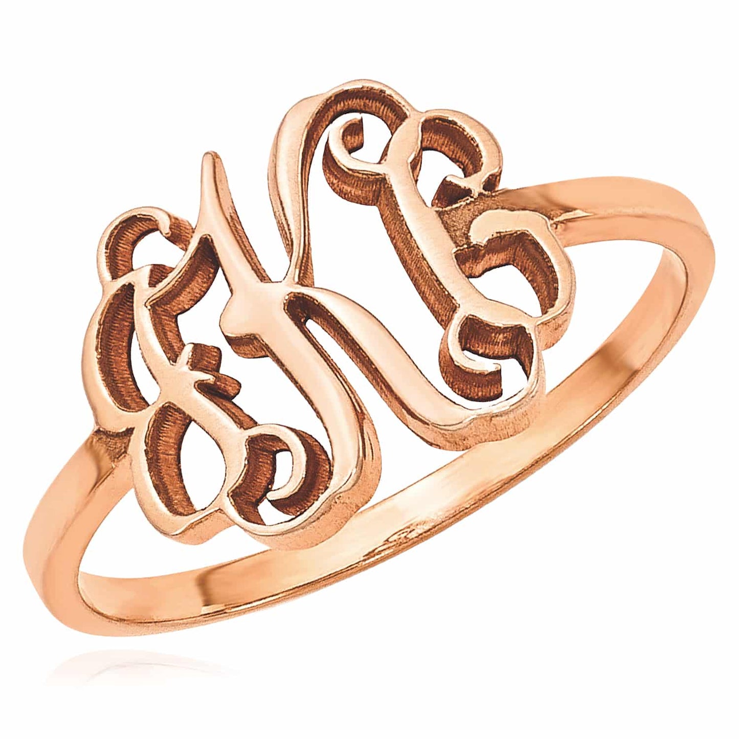 Personalized 14K Yellow Gold White Rose Custom Casted Monogram Ring