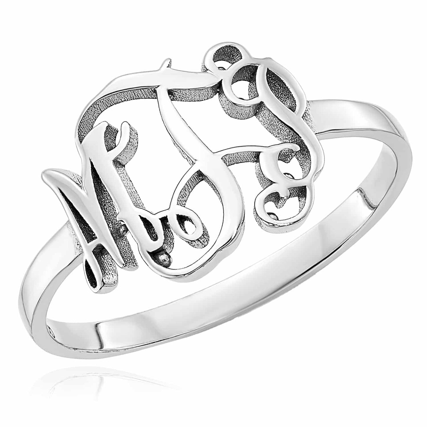 Personalized 14K Yellow Gold White Rose Custom Casted Monogram Ring