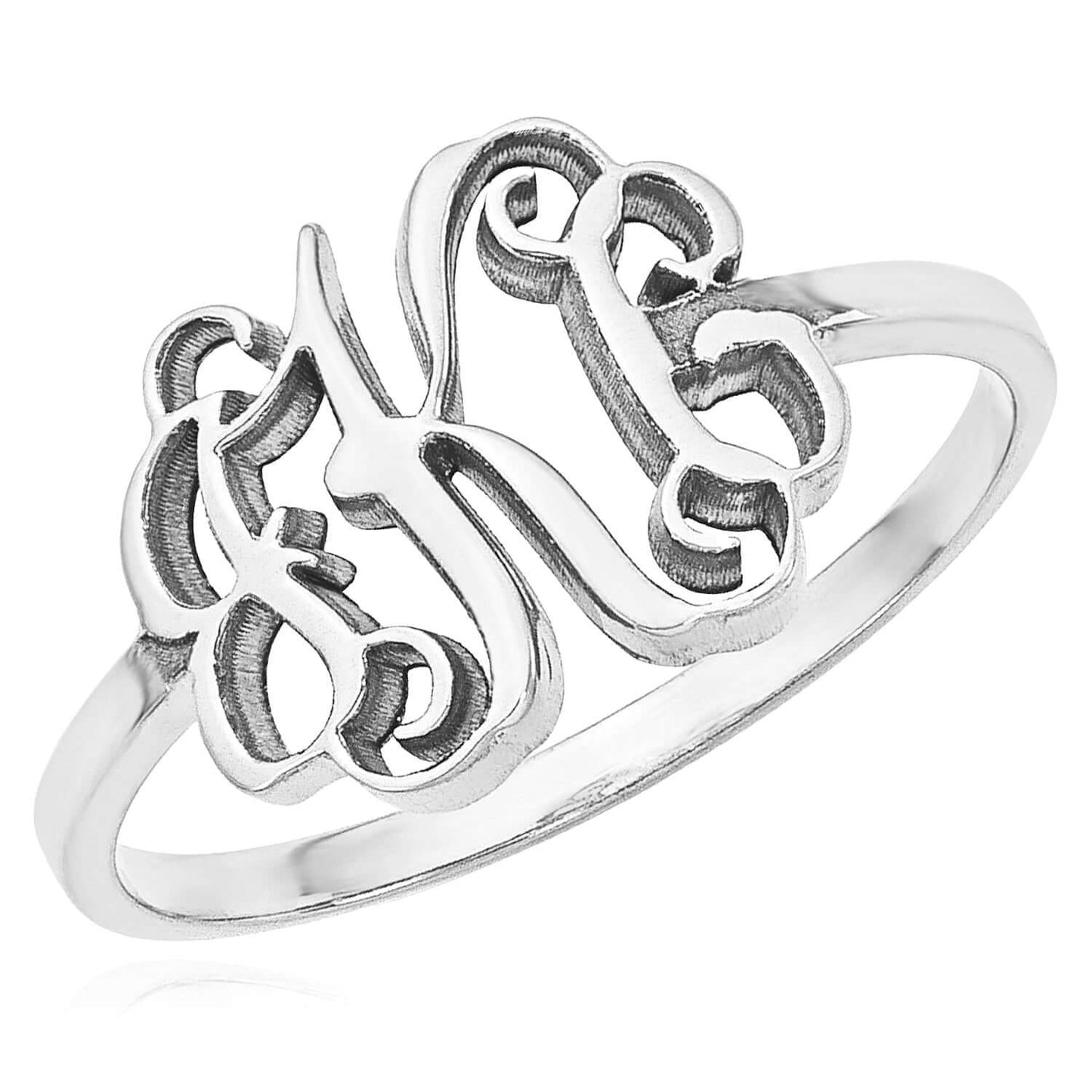 Personalized 14K Yellow Gold White Rose Custom Casted Monogram Ring