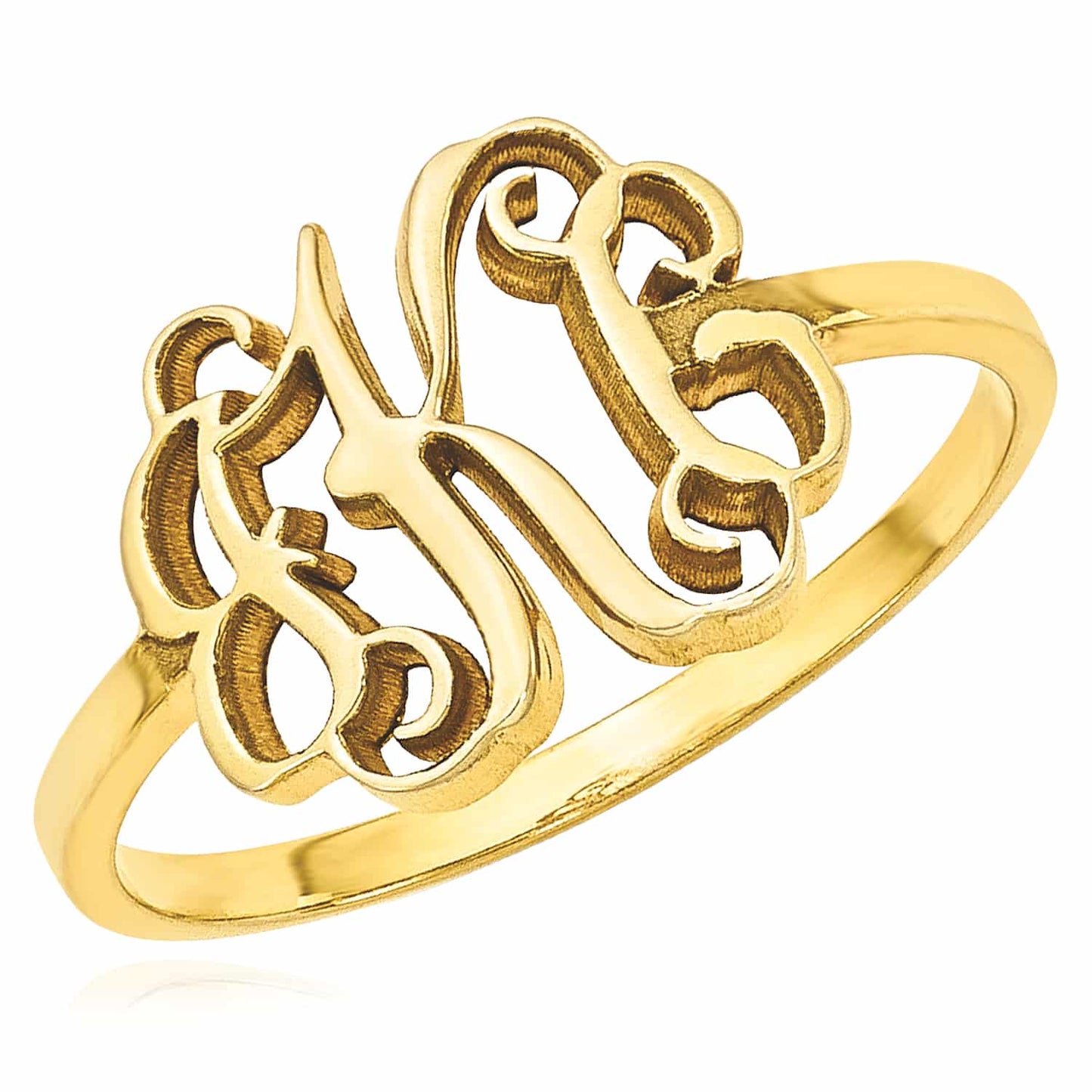 Personalized 14K Yellow Gold White Rose Custom Casted Monogram Ring