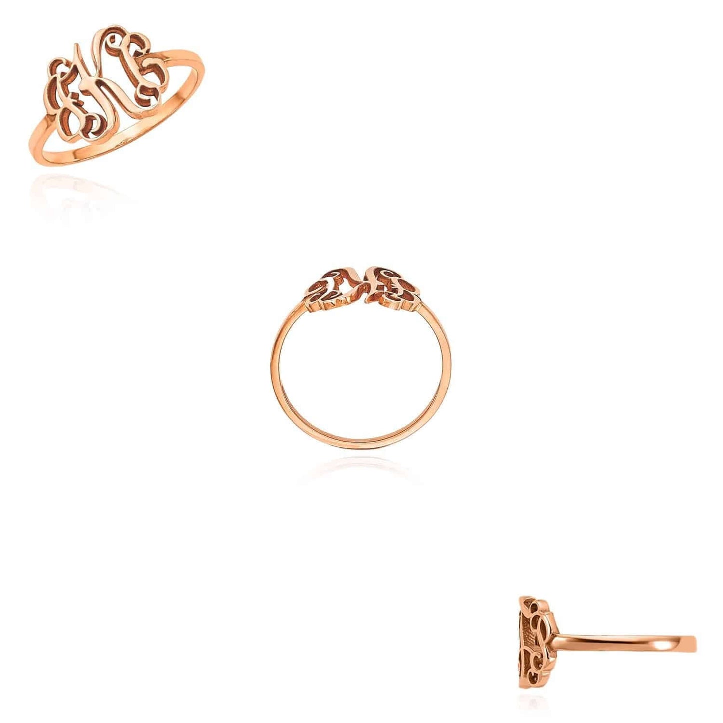 Personalized 14K Yellow Gold White Rose Custom Casted Monogram Ring