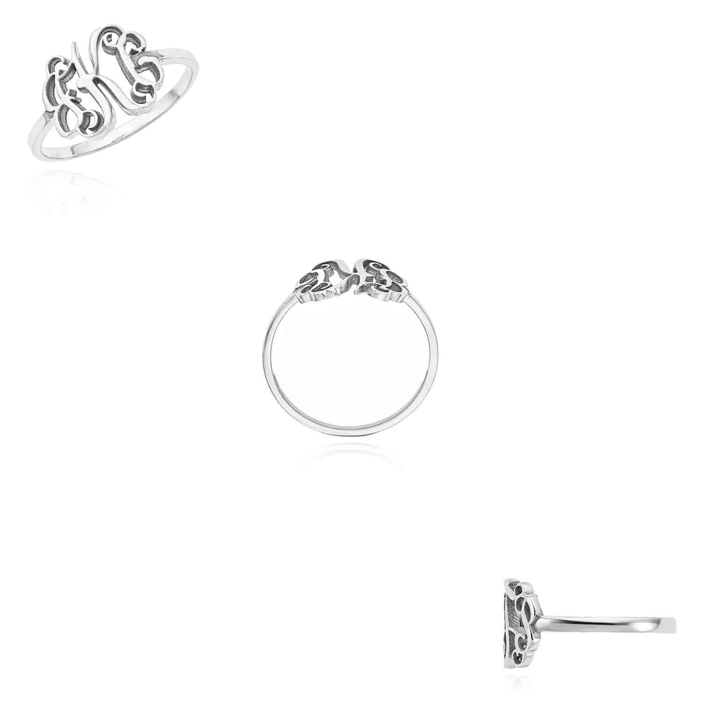 Personalized 14K Yellow Gold White Rose Custom Casted Monogram Ring
