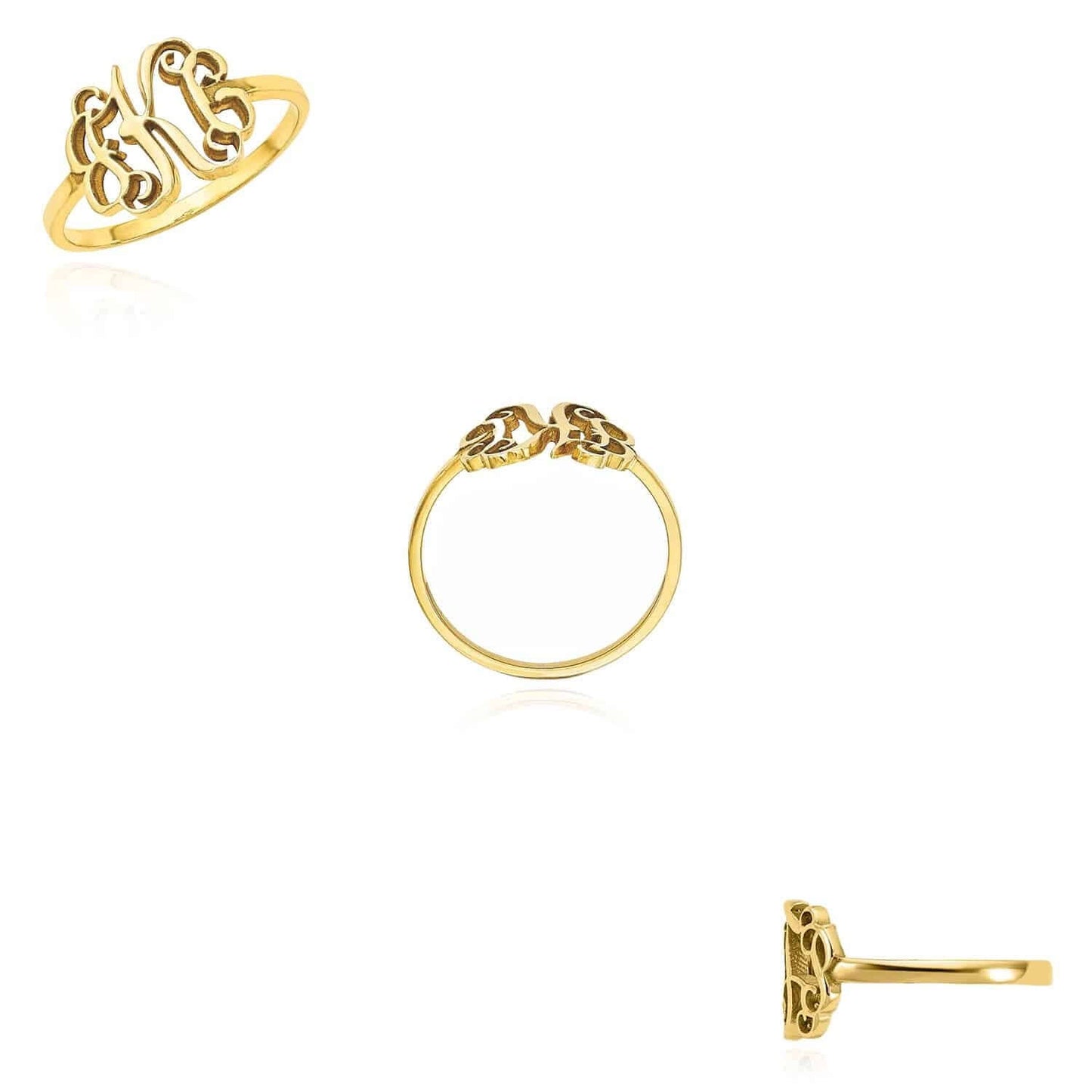 Personalized 14K Yellow Gold White Rose Custom Casted Monogram Ring