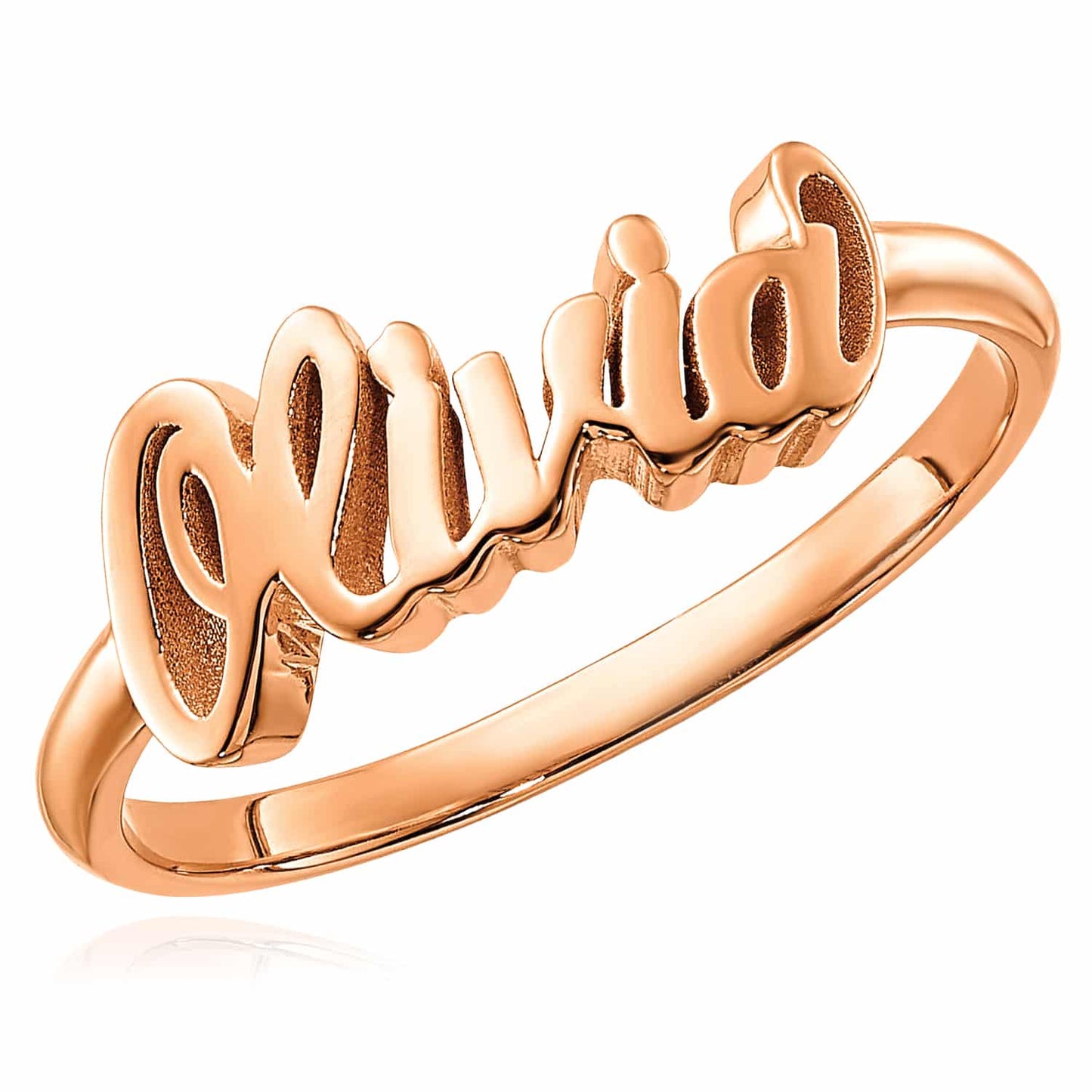 Personalized 14K Real Gold Yellow White Rose Custom Casted Name Ring