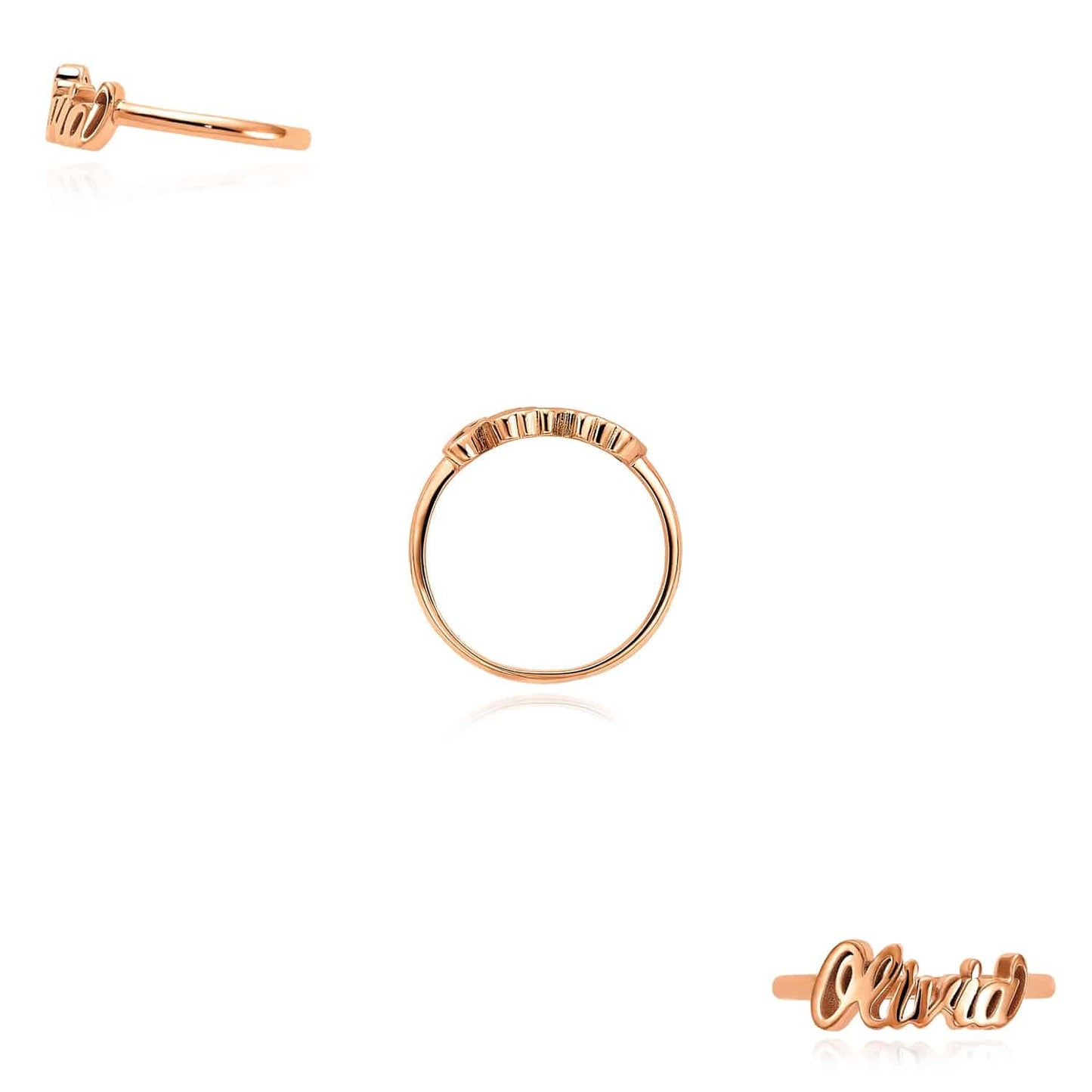 Personalized 14K Real Gold Yellow White Rose Custom Casted Name Ring