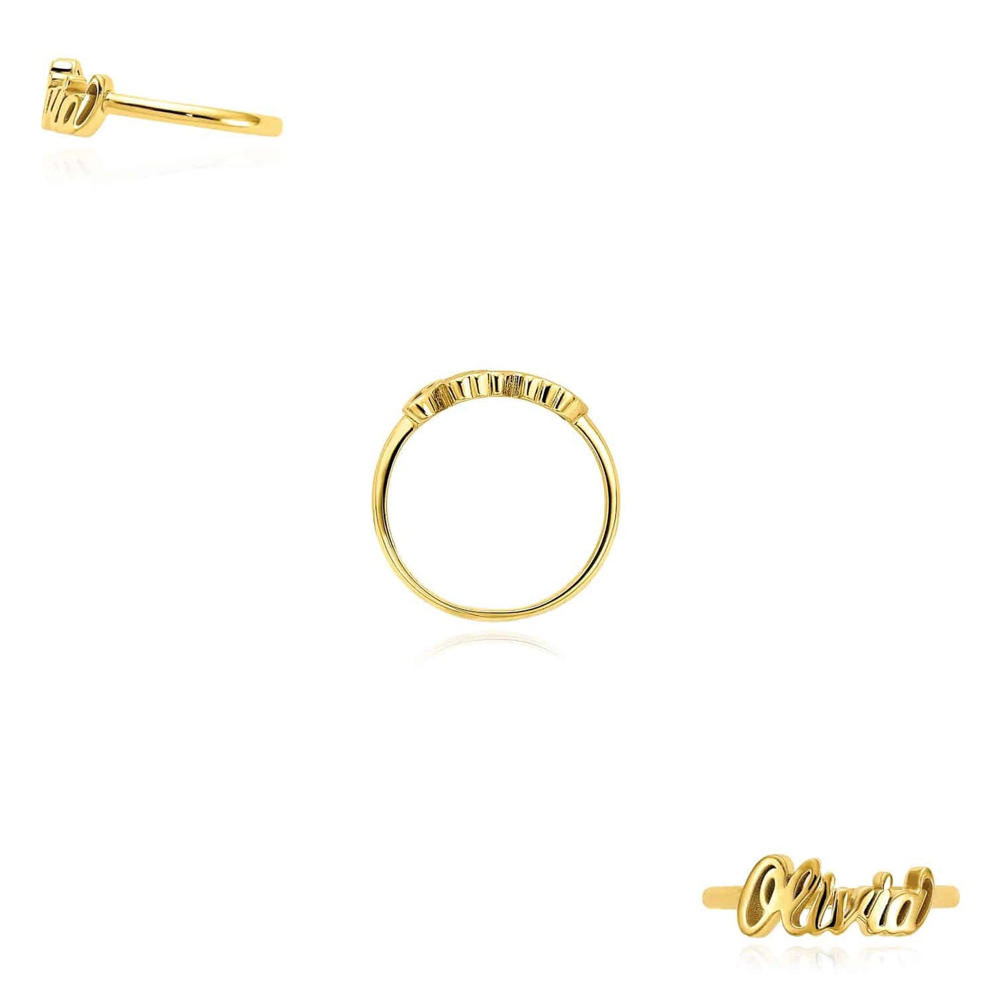 Personalized 14K Real Gold Yellow White Rose Custom Casted Name Ring