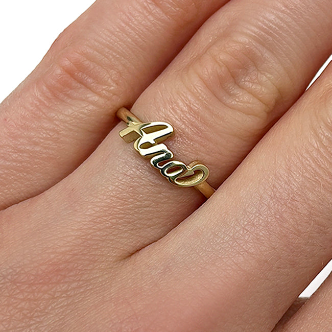 Personalized 14K Real Gold Yellow White Rose Custom Casted Name Ring