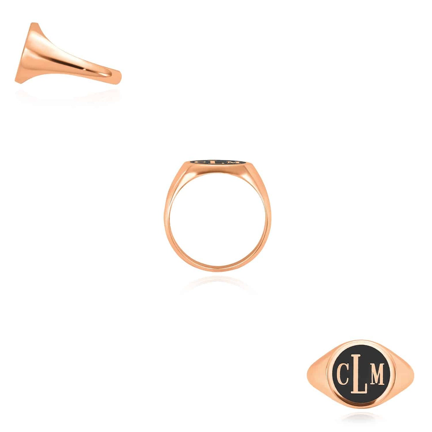 Personalized 14K Real Gold White Rose Monogram Black Custom Signet Name Ring