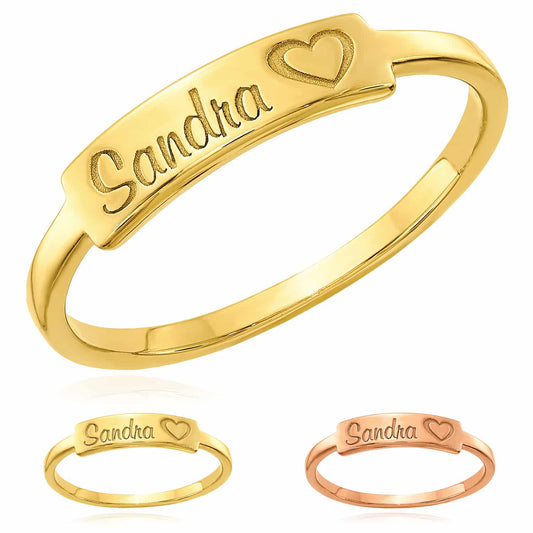 Personalized 14K Yellow Gold Rose Custom Casted Bar Name Ring