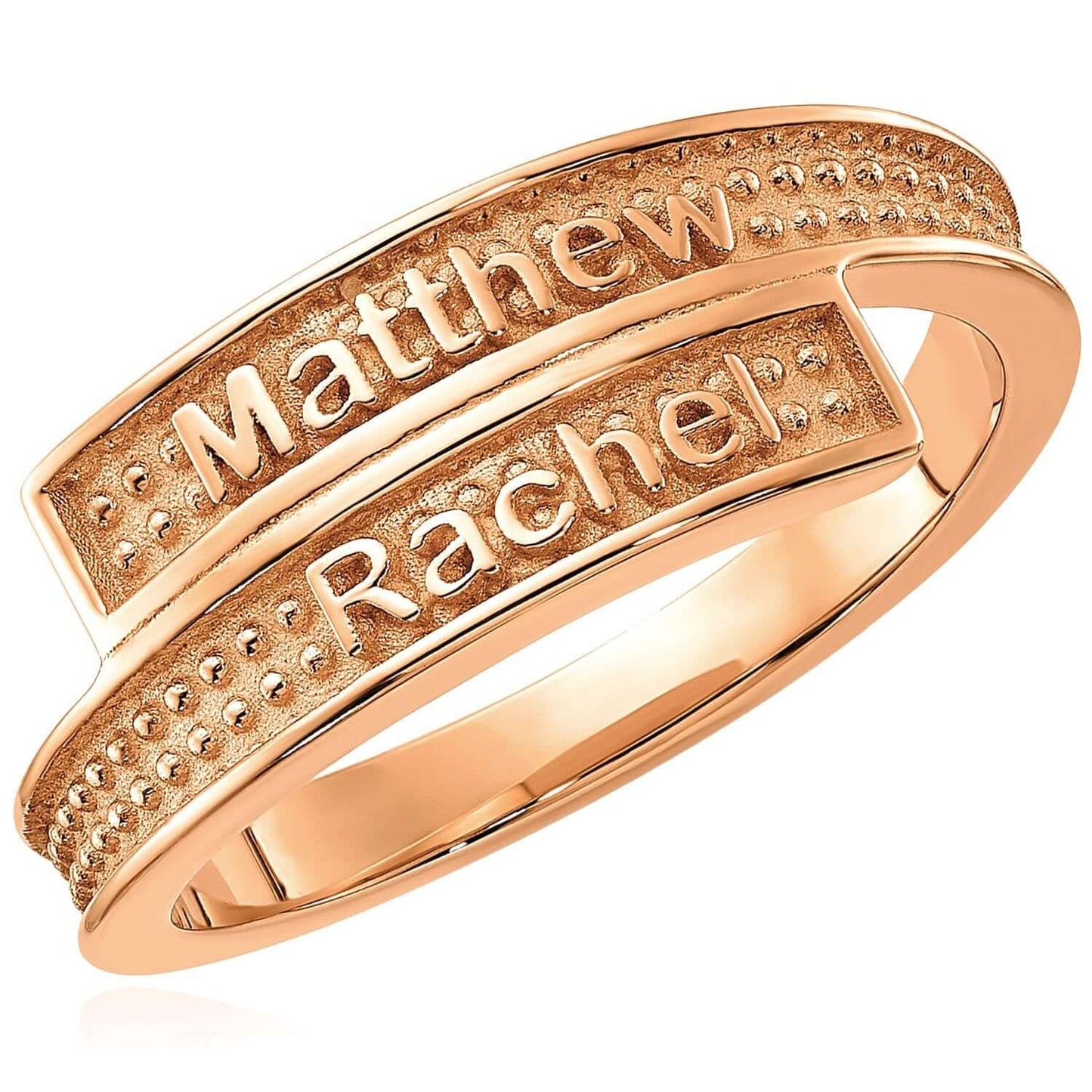 Personalized 14K White Gold Rose Custom Textured Band Name Ring