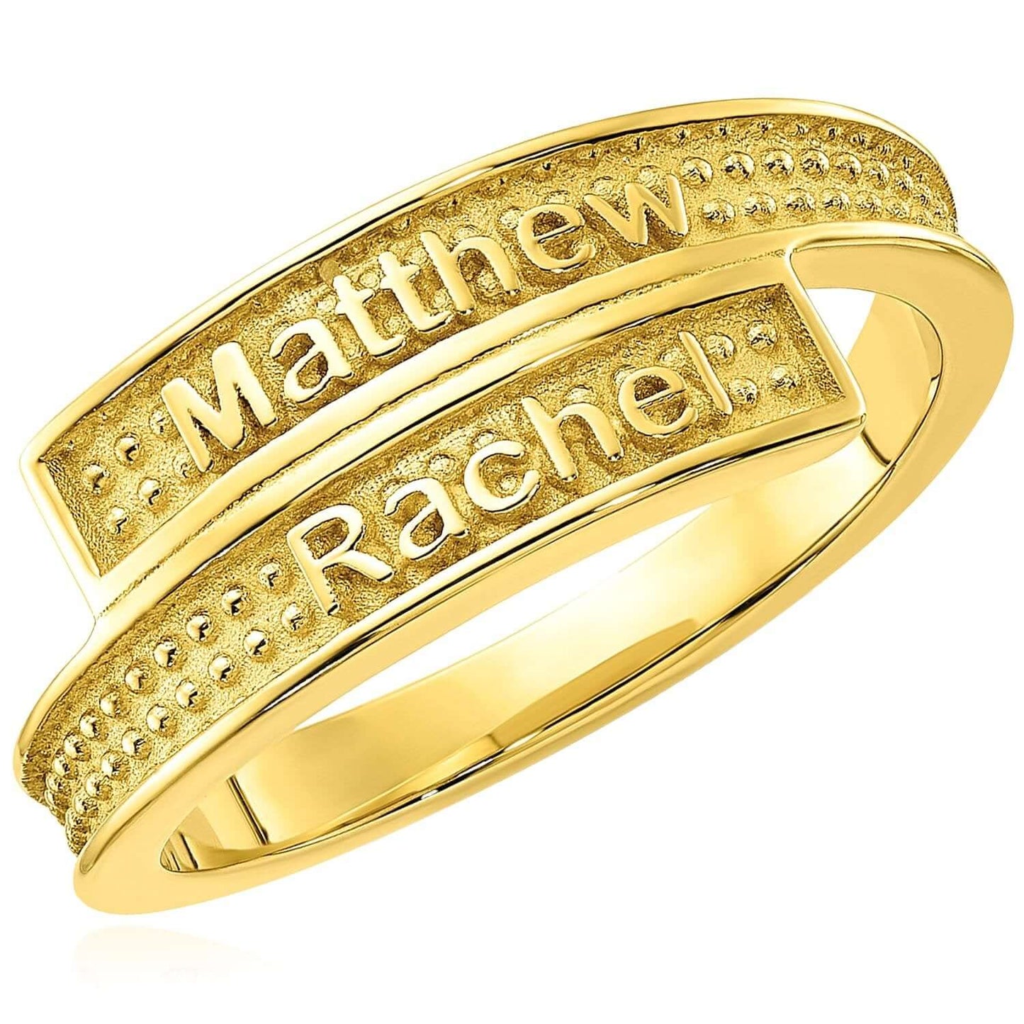 Personalized 14K White Gold Rose Custom Textured Band Name Ring