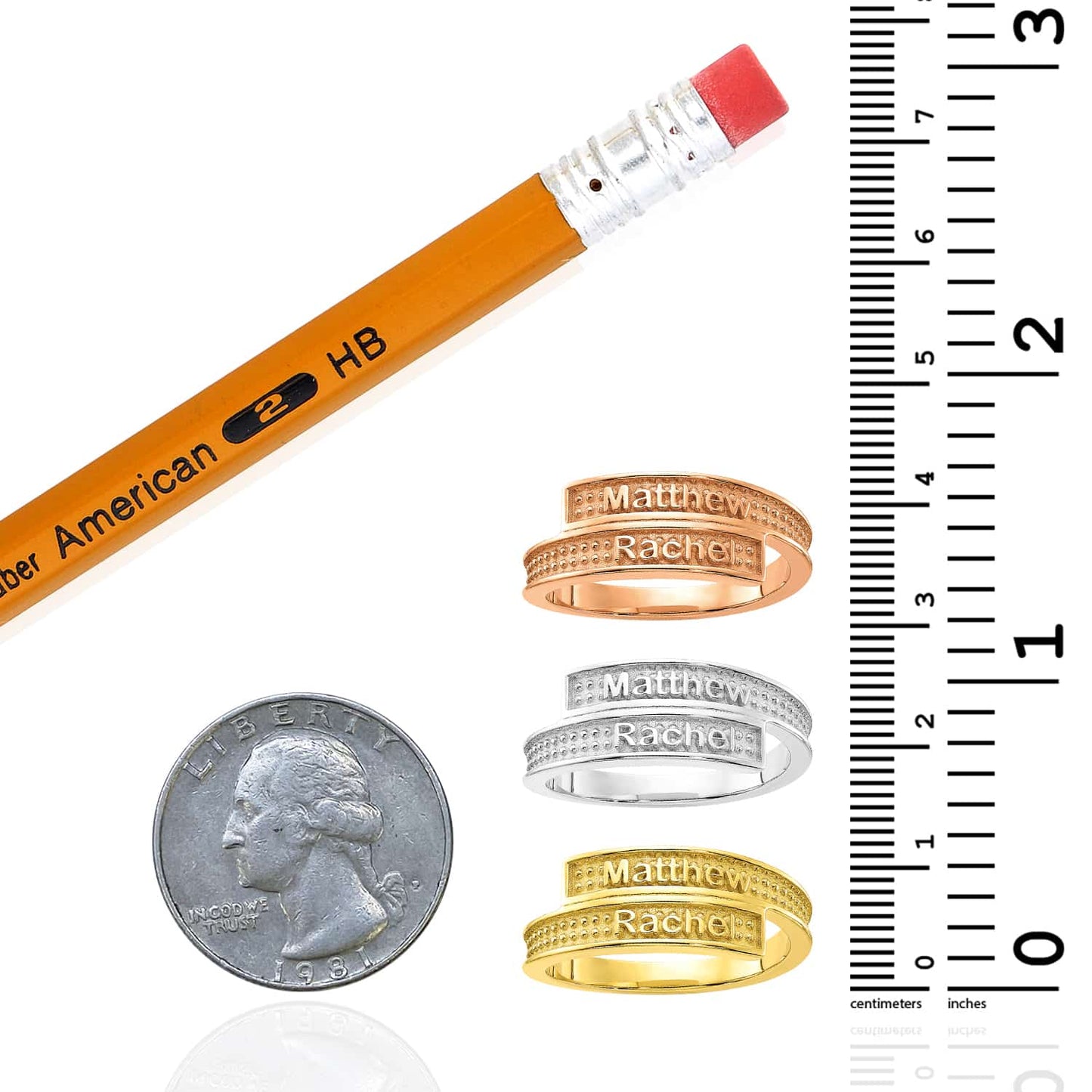 Personalized 14K White Gold Rose Custom Textured Band Name Ring