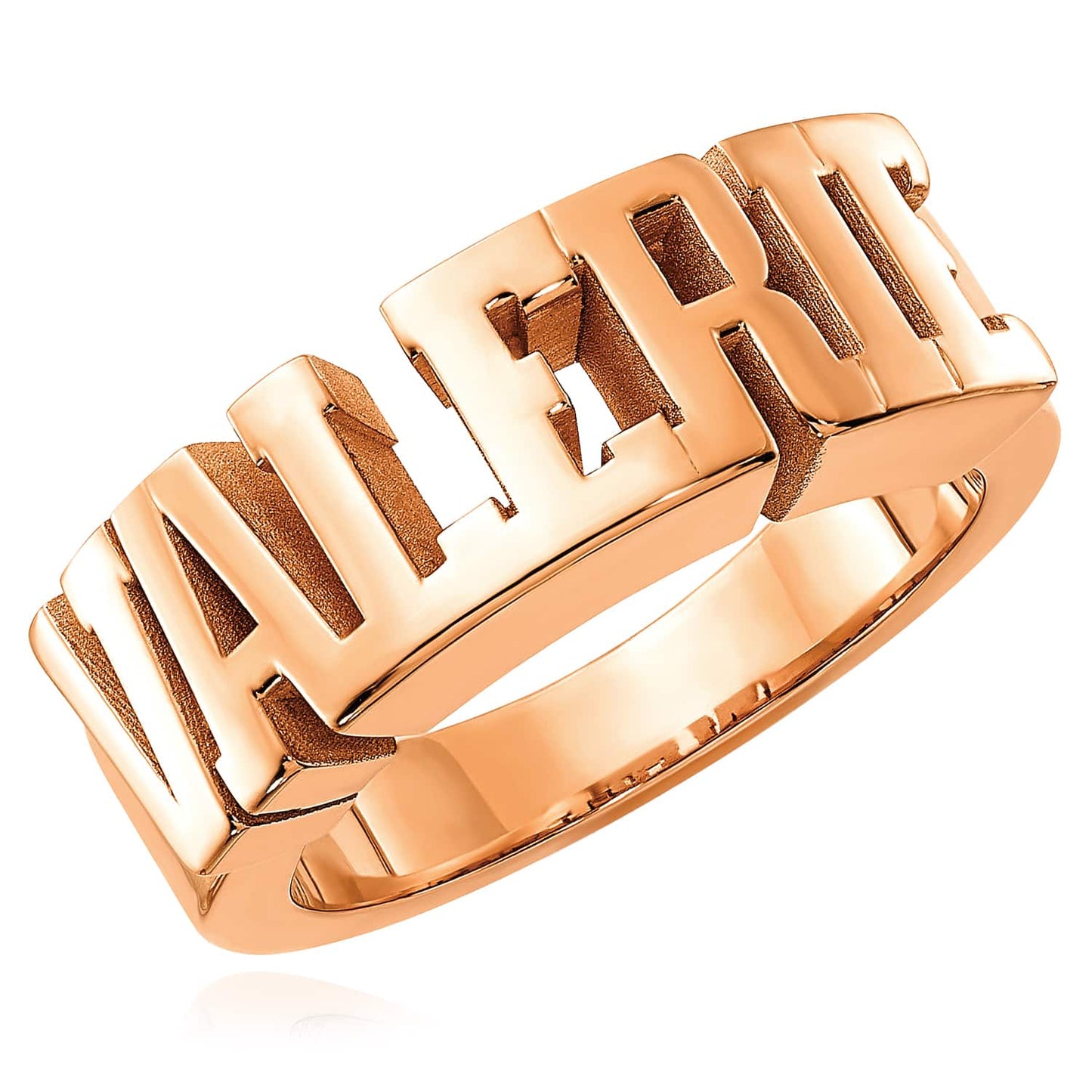 Personalized 14K Real Gold White Rose Custom Bold Block Name Ring