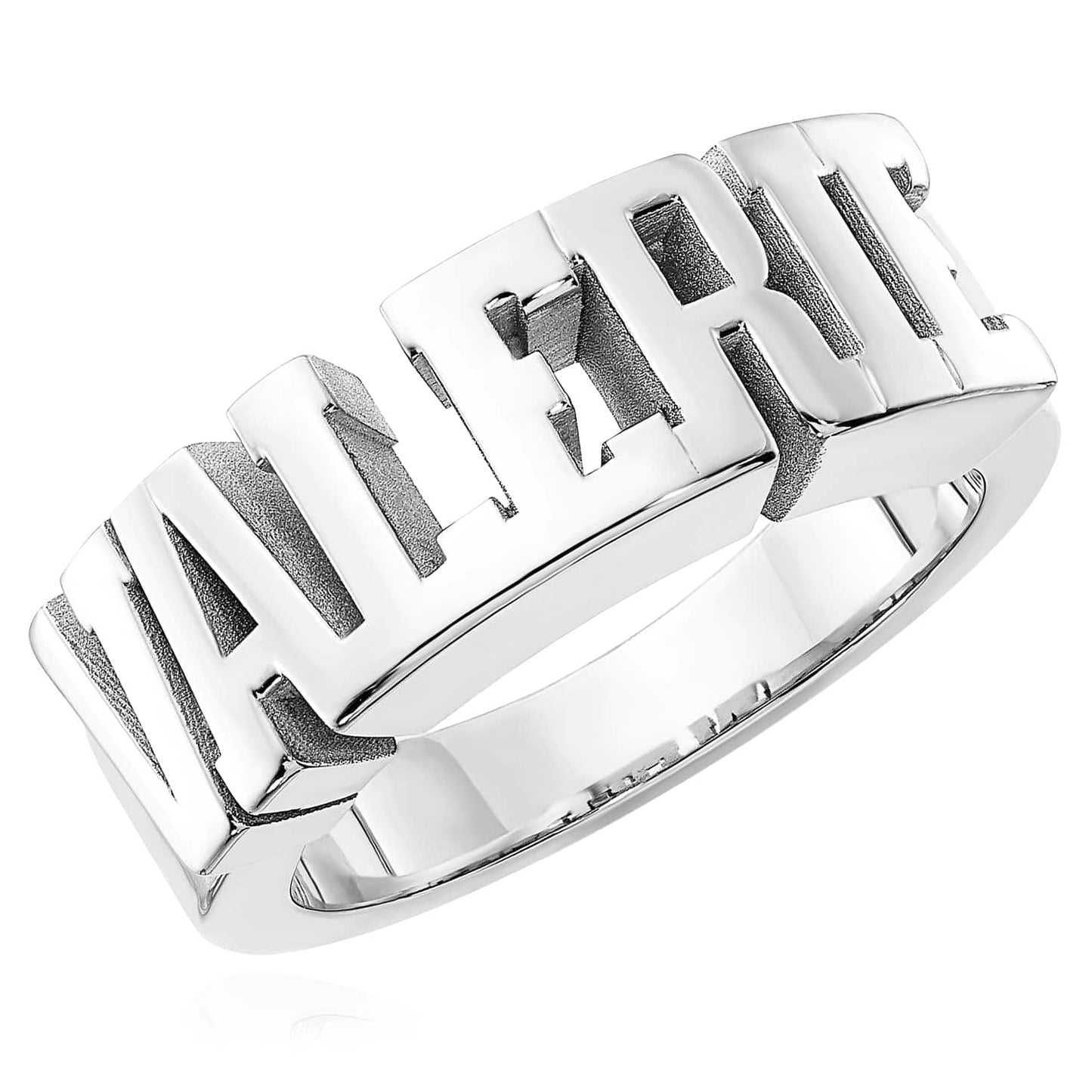 Personalized 14K Real Gold White Rose Custom Bold Block Name Ring