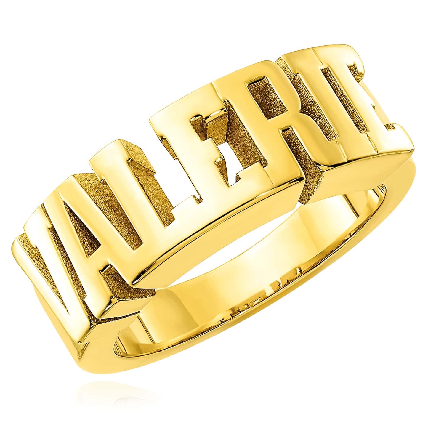 Personalized 14K Real Gold White Rose Custom Bold Block Name Ring