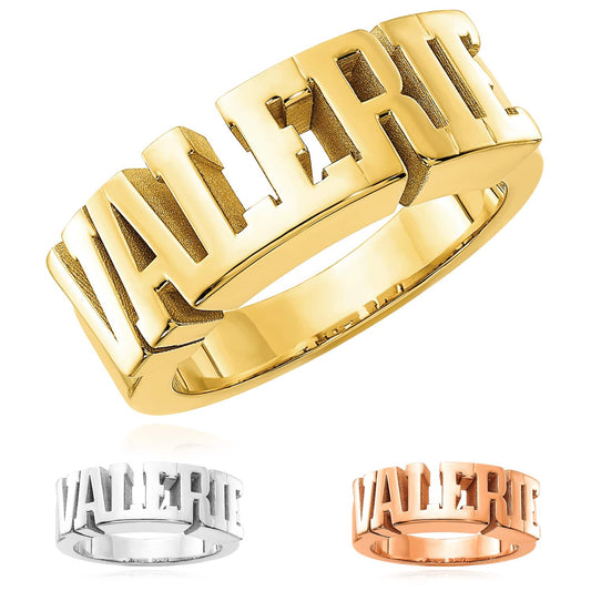 Personalized 14K White Gold Rose Custom Bold Block Name Ring