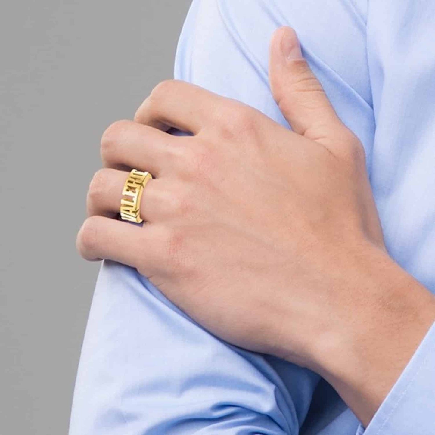 Personalized 14K Real Gold White Rose Custom Bold Block Name Ring