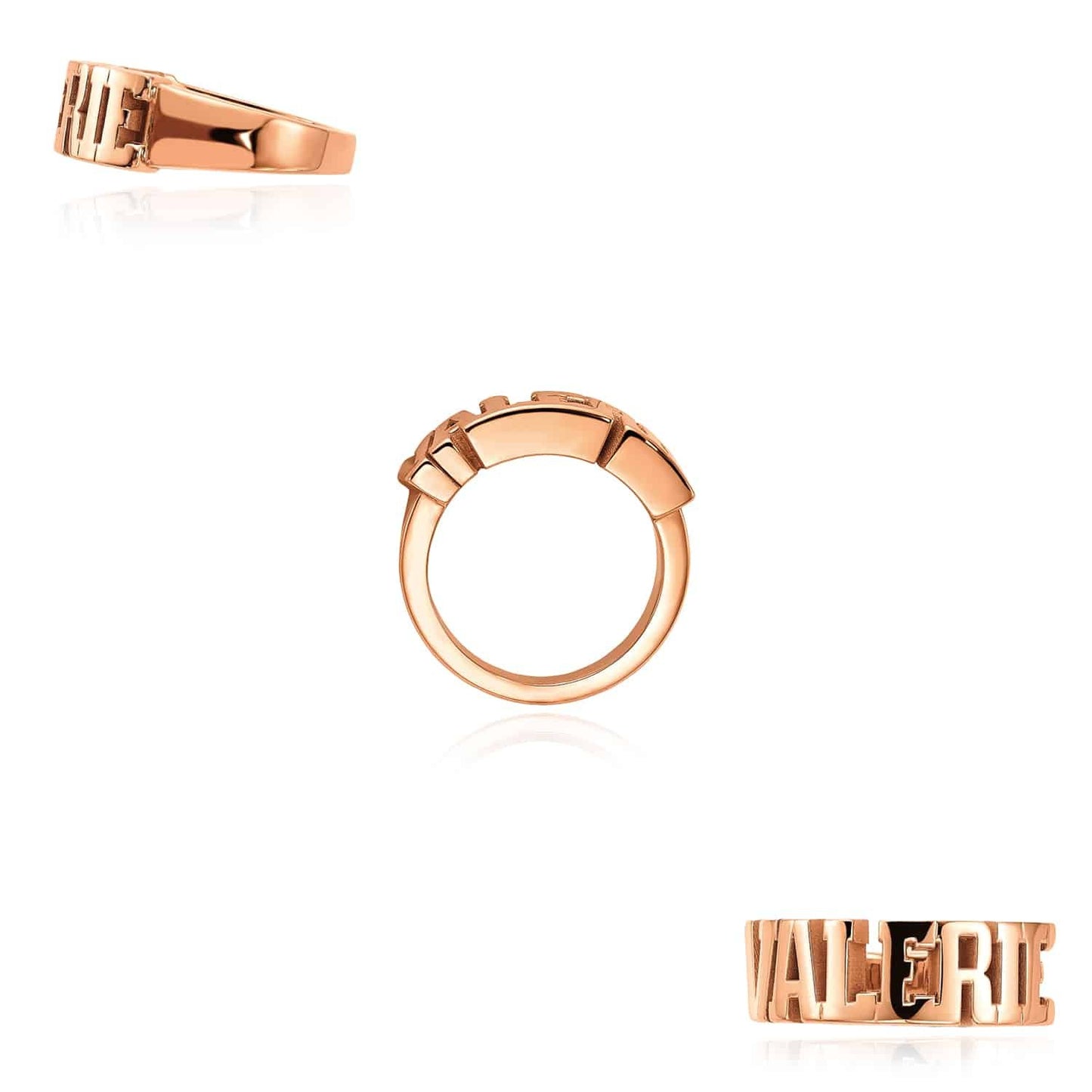 Personalized 14K Real Gold White Rose Custom Bold Block Name Ring