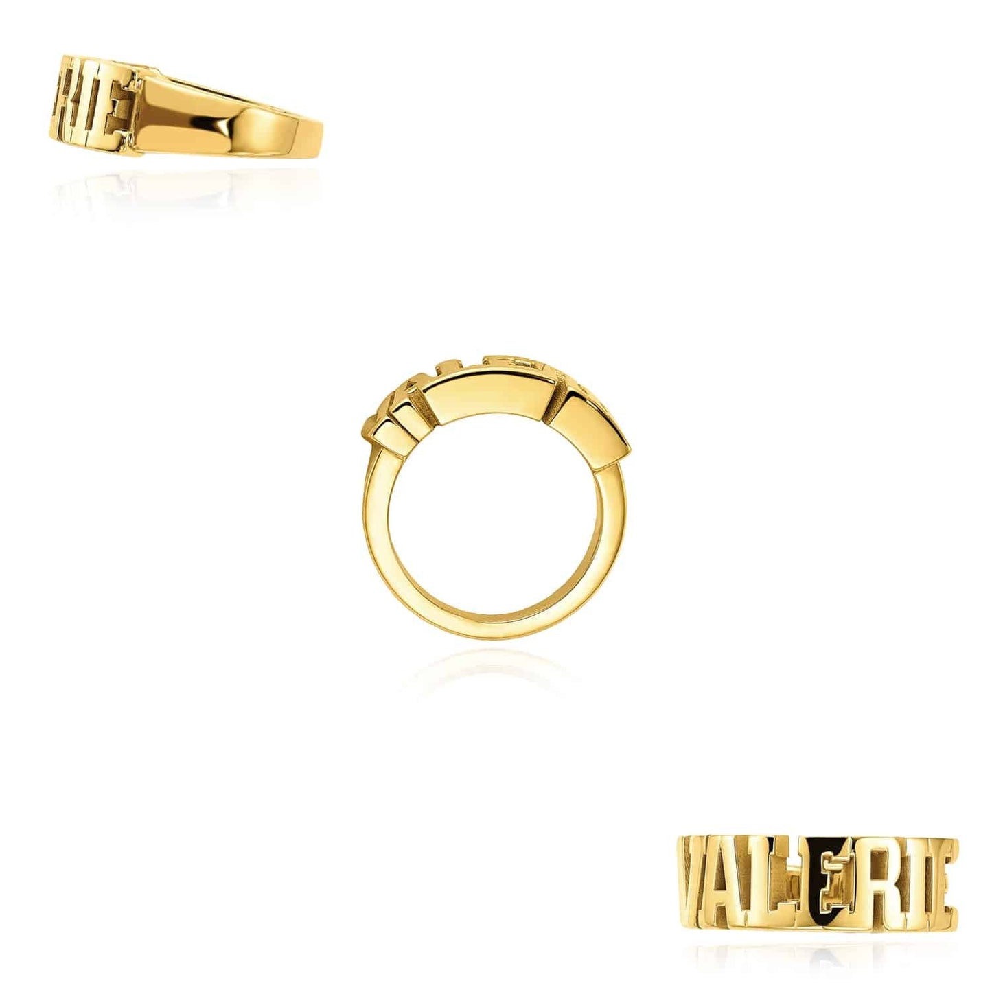 Personalized 14K Real Gold White Rose Custom Bold Block Name Ring