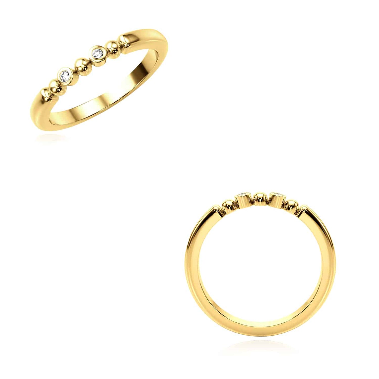0.03CTW Real Diamond 14K Real Gold Bezel Set Ball Beaded Band Ring