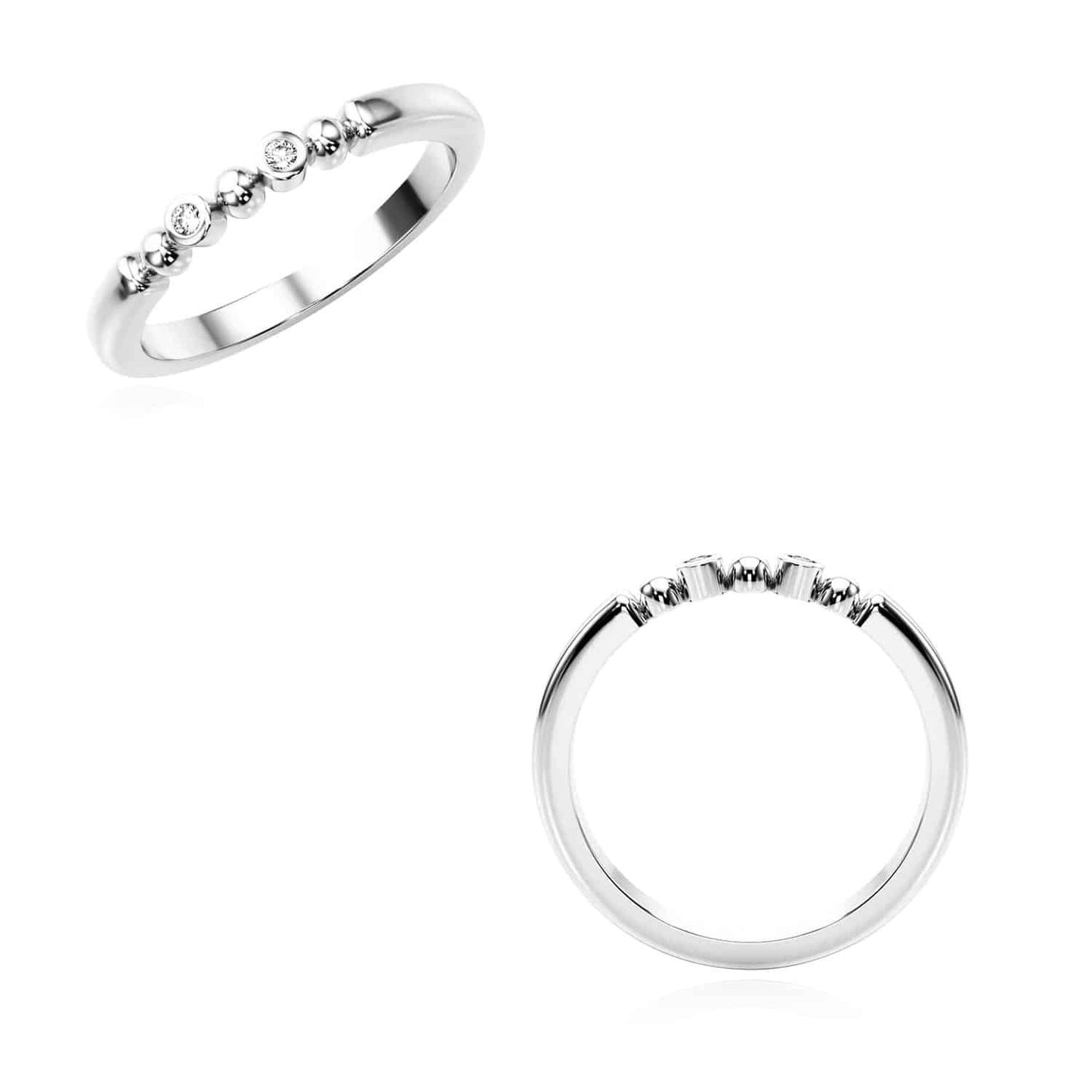 0.03CTW Real Diamond 14K Real Gold White Bezel Set Ball Beaded Band Ring